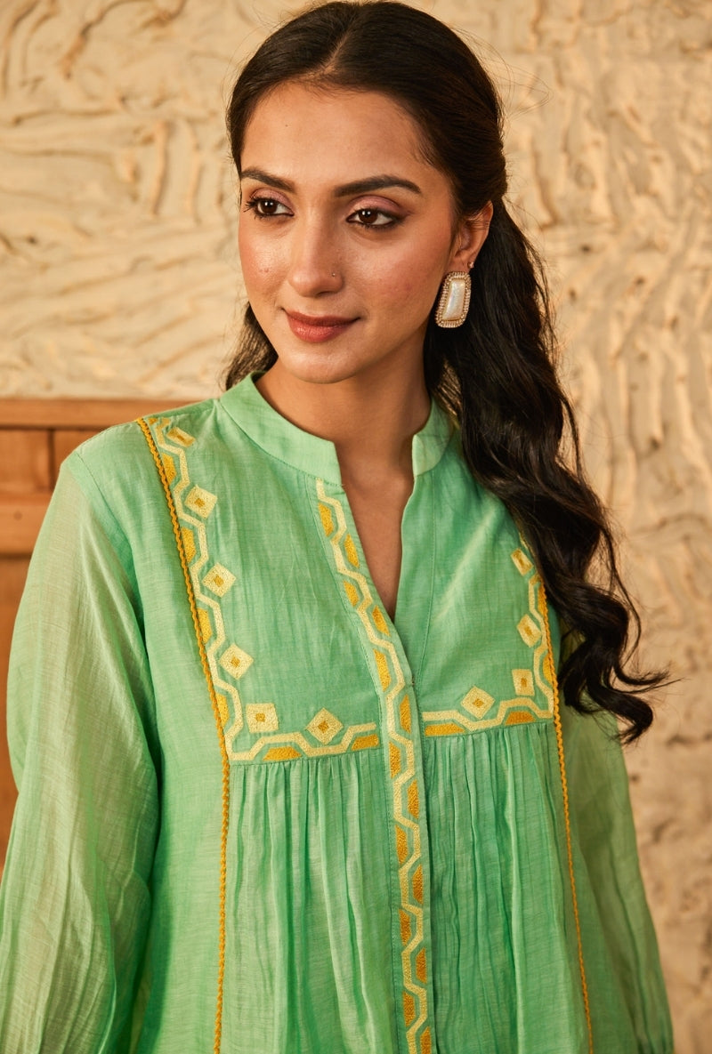 Aqua Resham Yoke High Low Aadhya Co-Ord Set