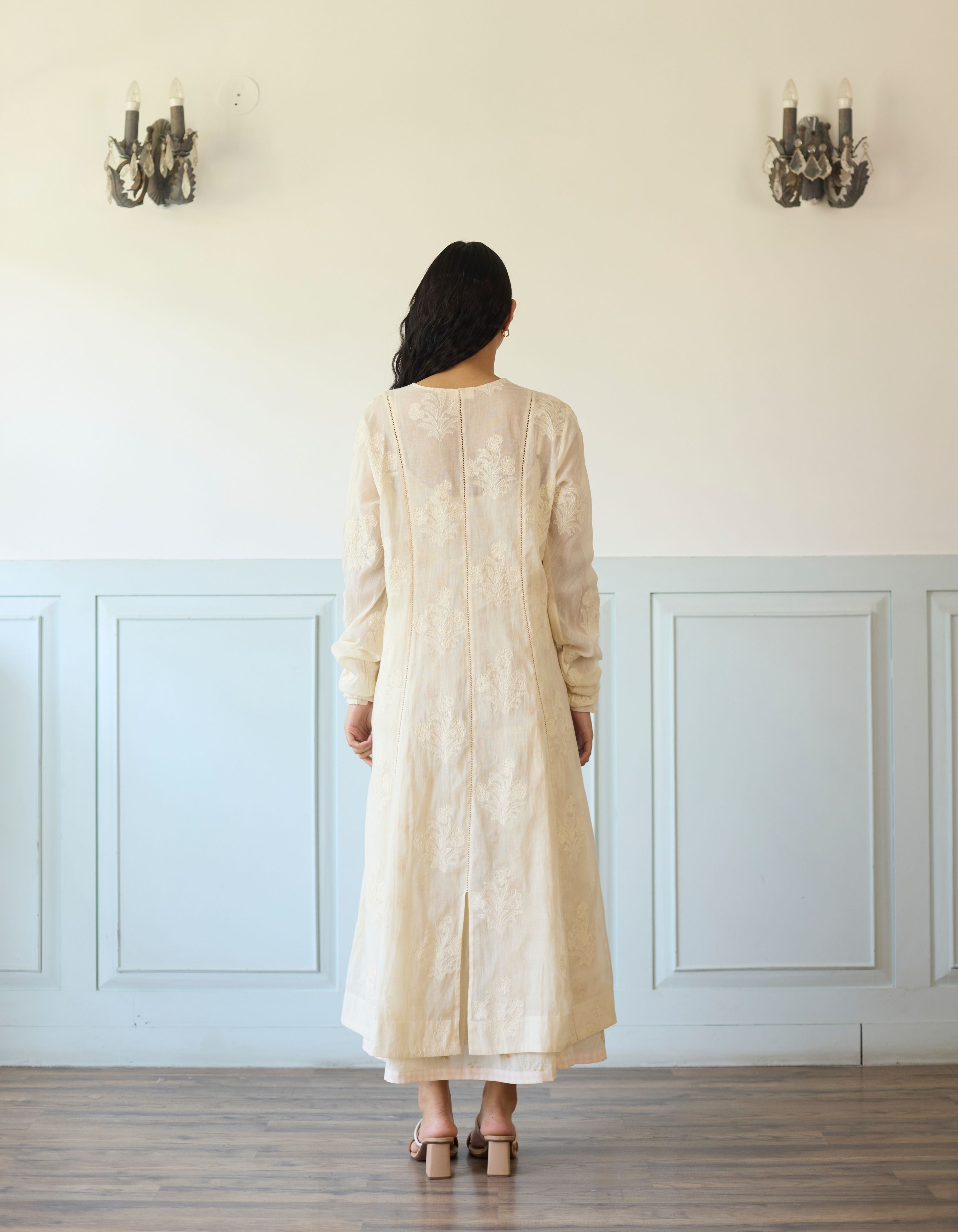 Ivory Thread Work Full Sleeve Overlay Amelia Dress