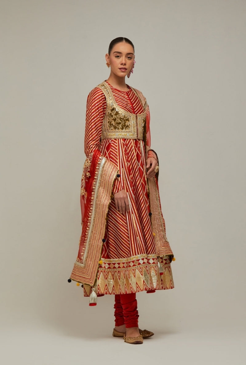 Tomato Red Gota Anarkali Mehreen Jacket Set
