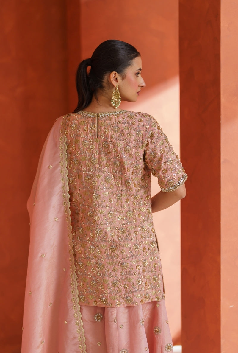 Light Pink All Over Zari &amp; Sequin Work Vira Sharara Set