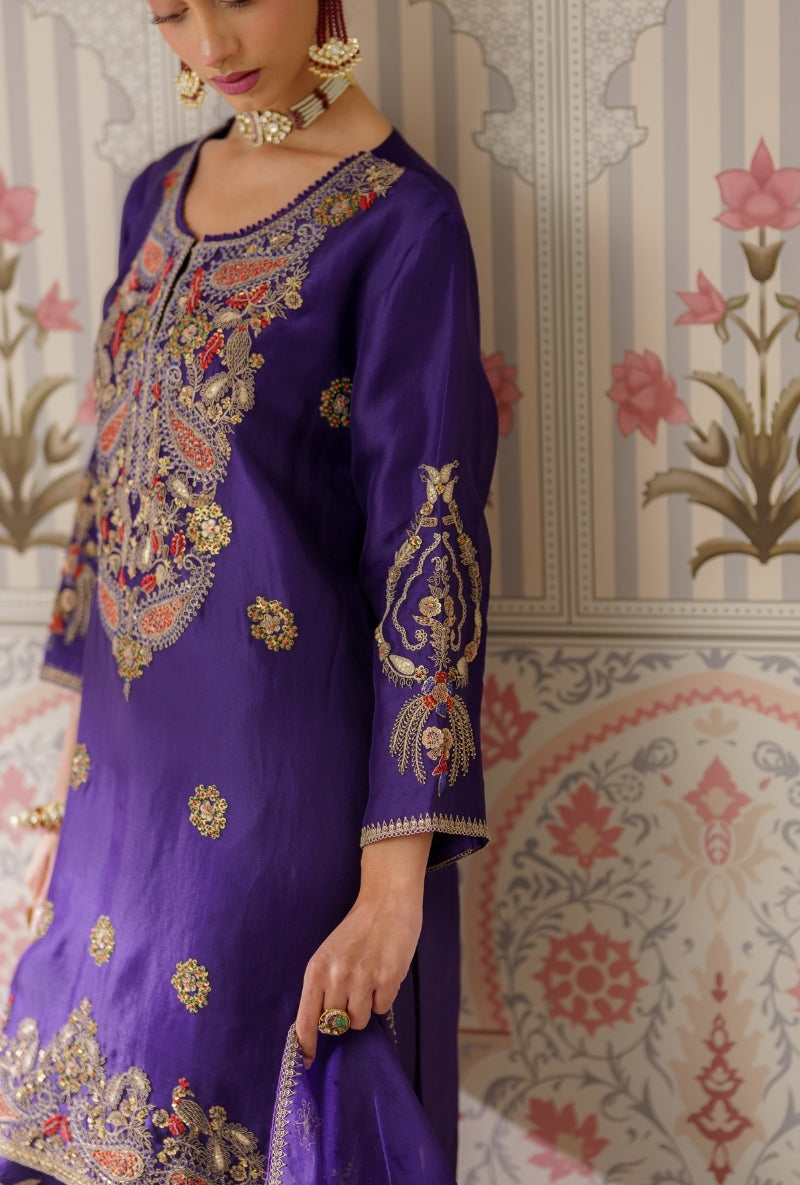 Navy Blue Dabka and Sequin Hand Embroidery Mallika Farshi Set