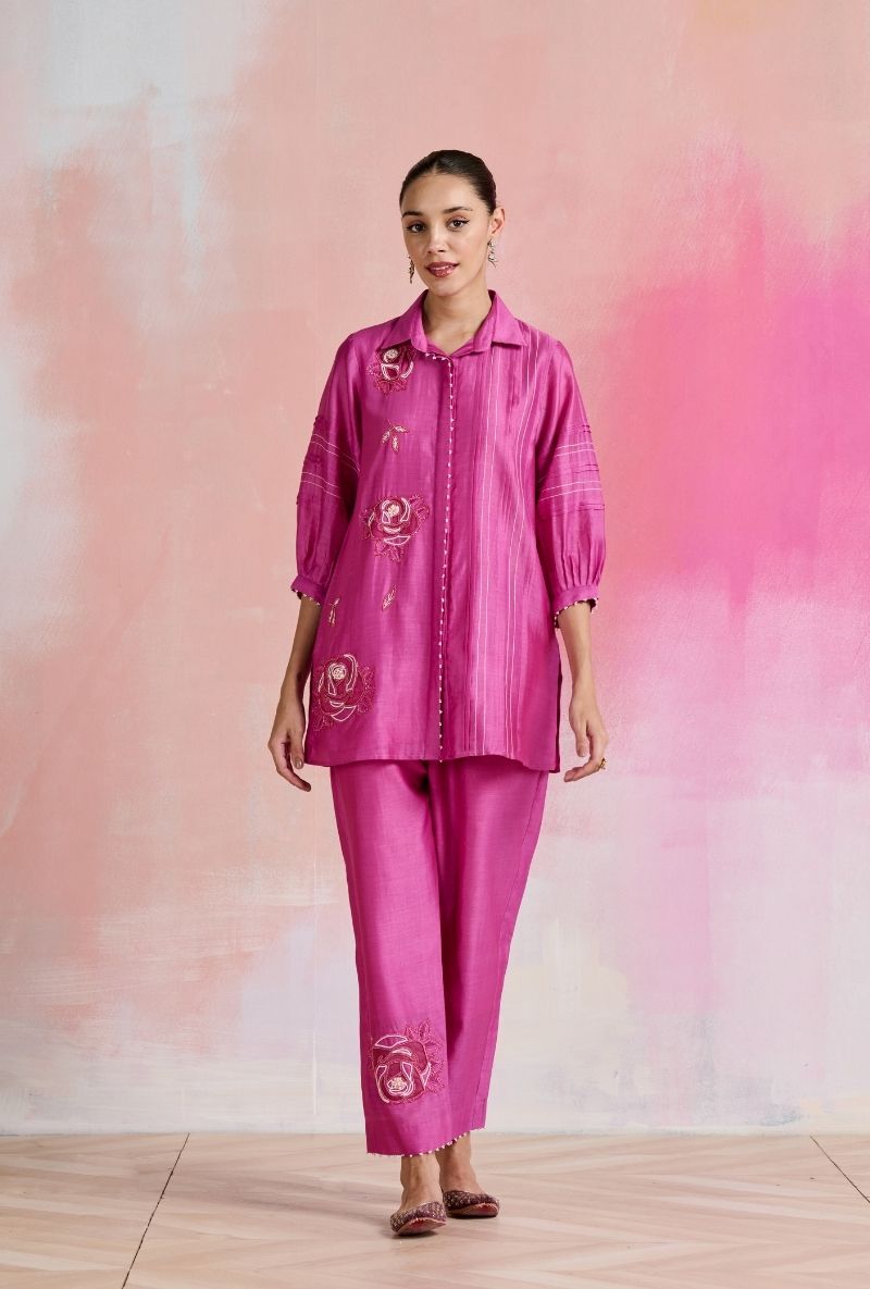 Magenta Pink Collared Amara Co-Ord Set