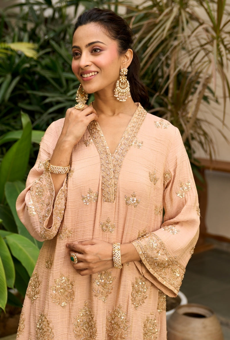 Light Pink Bell Sleeve Nadira Farshi Salwar Set
