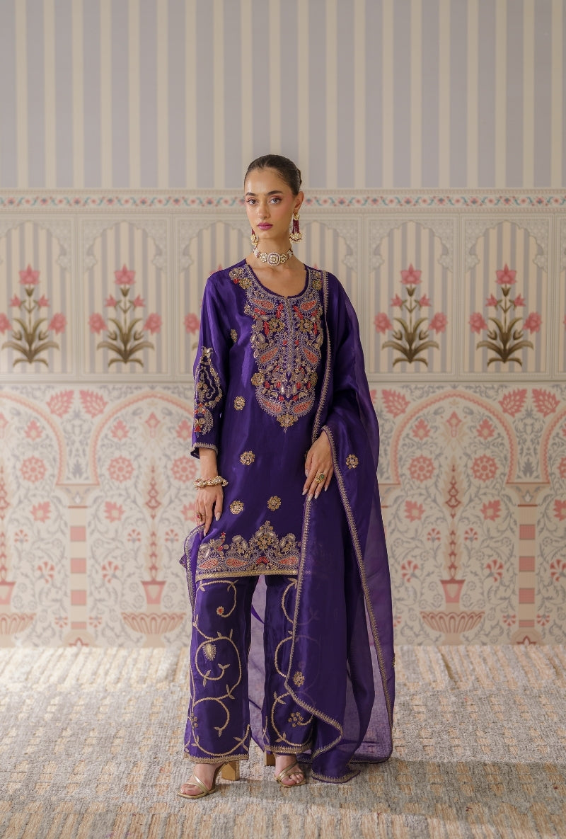 Navy Blue Dabka and Sequin Hand Embroidery Mallika Farshi Set