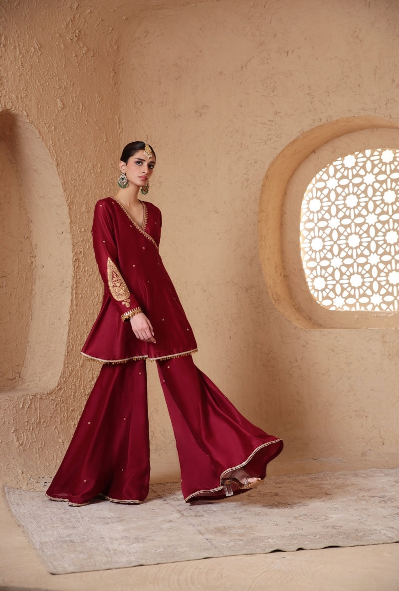 Maroon Angrakha Nihira Sharara Set