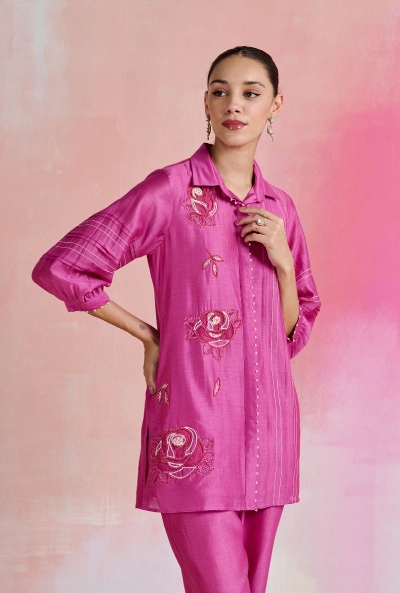 Magenta Pink Collared Amara Co-Ord Set