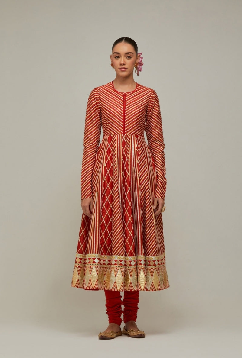 Tomato Red Gota Anarkali Mehreen Jacket Set
