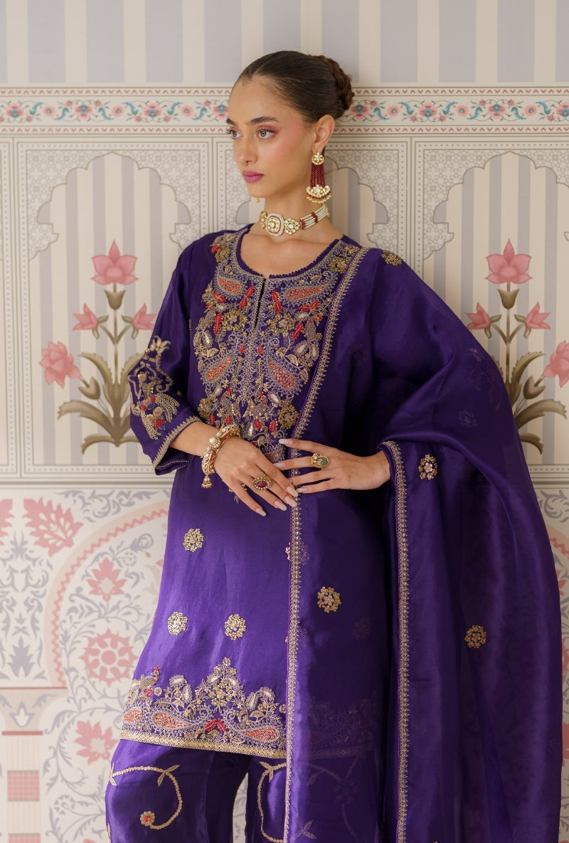 Navy Blue Dabka and Sequin Hand Embroidery Mallika Farshi Set