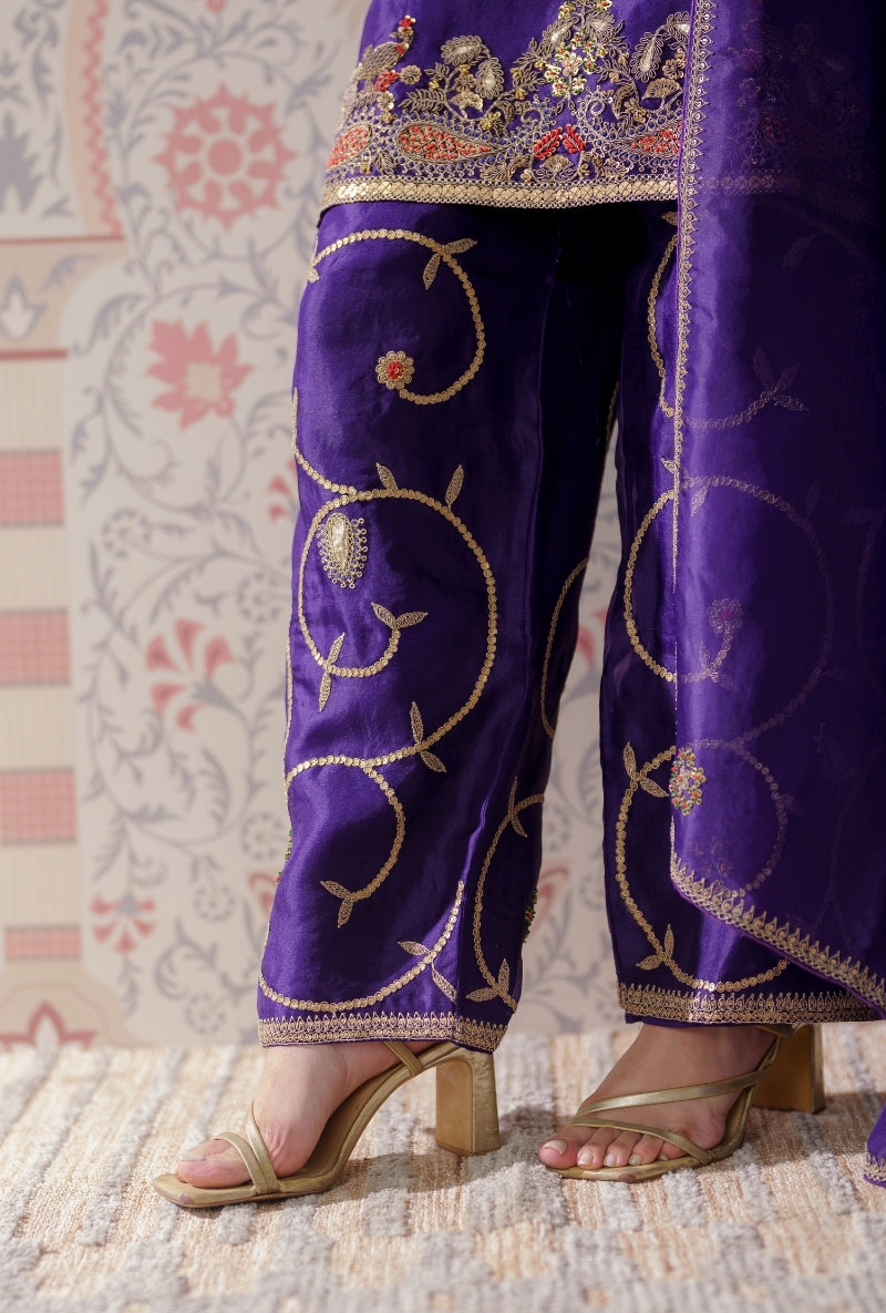 Navy Blue Dabka and Sequin Hand Embroidery Mallika Farshi Set