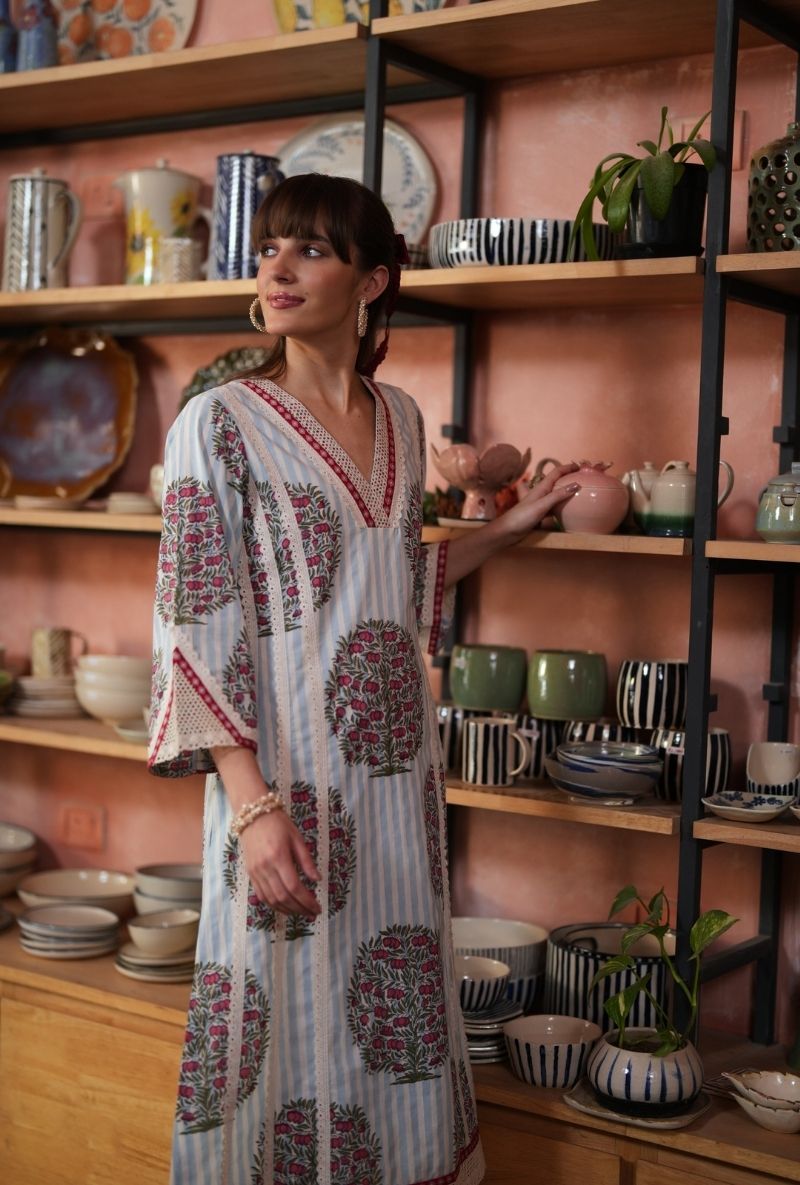 Powder Blue Annar Boota Motif Raisa Kurta Set