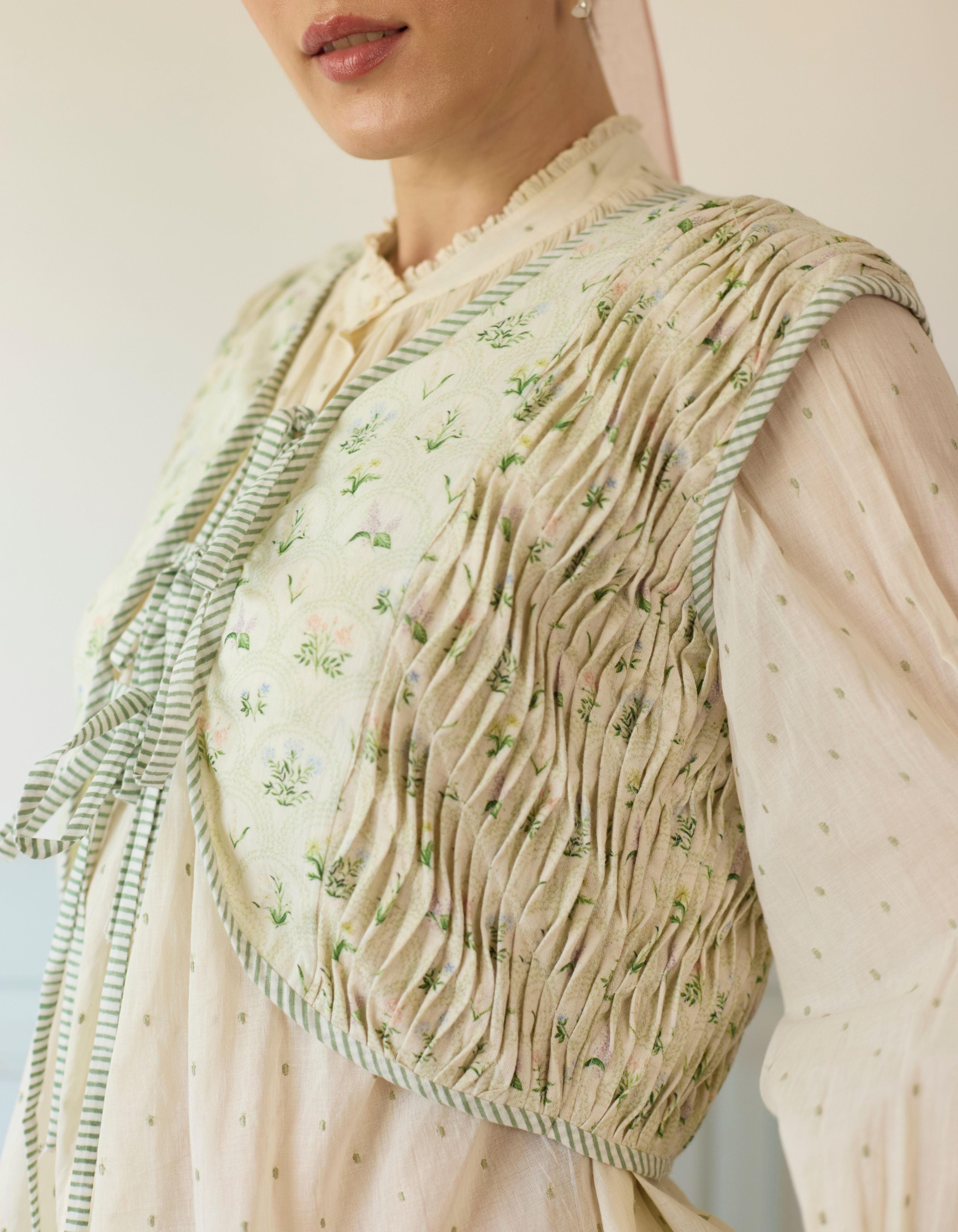 Mint Green Smocked Gilet With Gathered Shirt Amelia Co-Ord Set