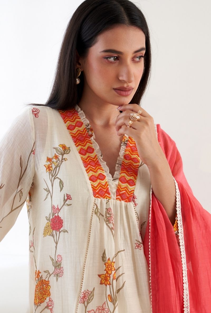Ivory Floral Print Ruhi 2.0 Kurta Set