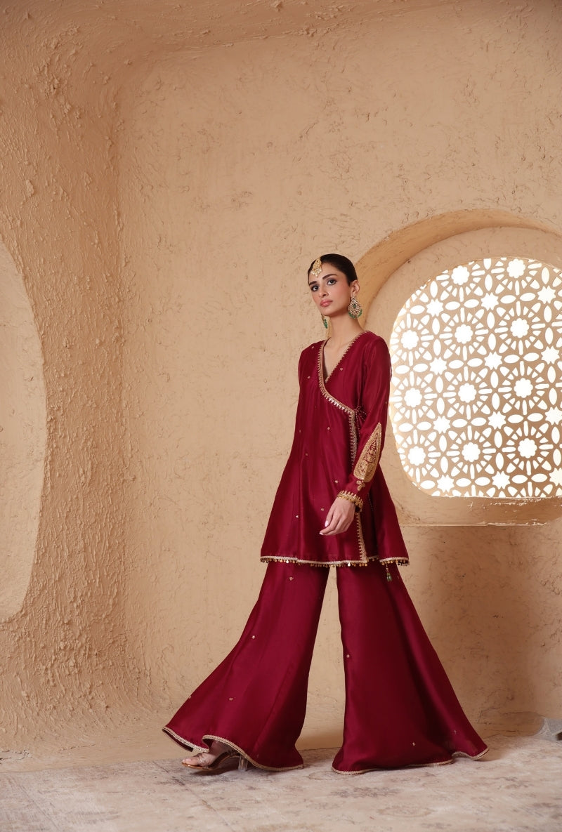 Maroon Angrakha Nihira Sharara Set