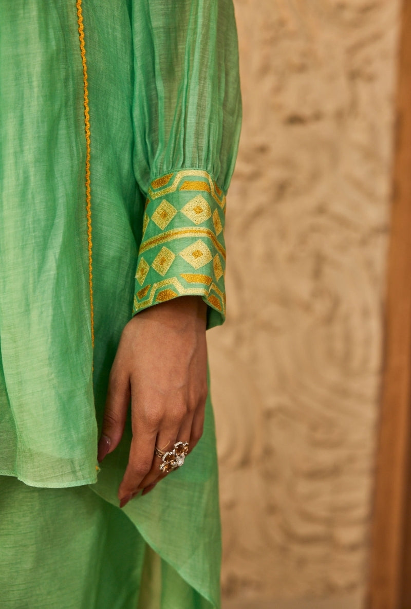 Aqua Resham Yoke High Low Aadhya Co-Ord Set