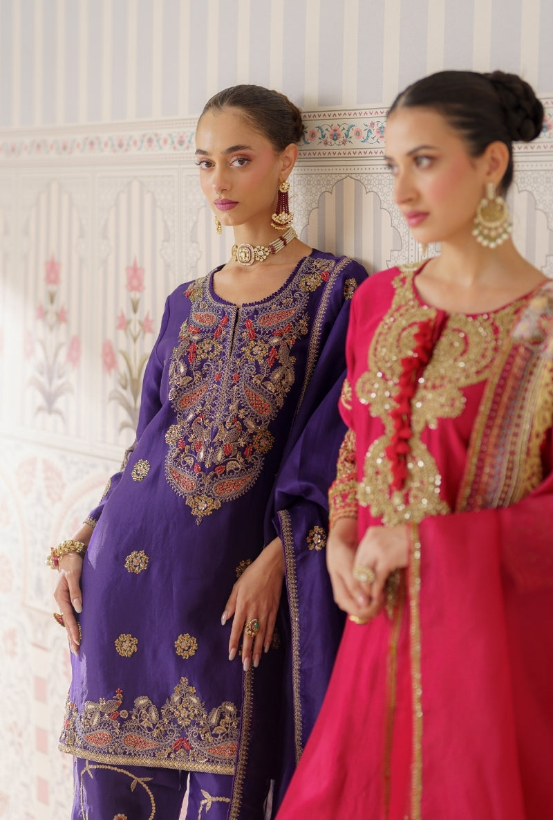 Navy Blue Dabka and Sequin Hand Embroidery Mallika Farshi Set