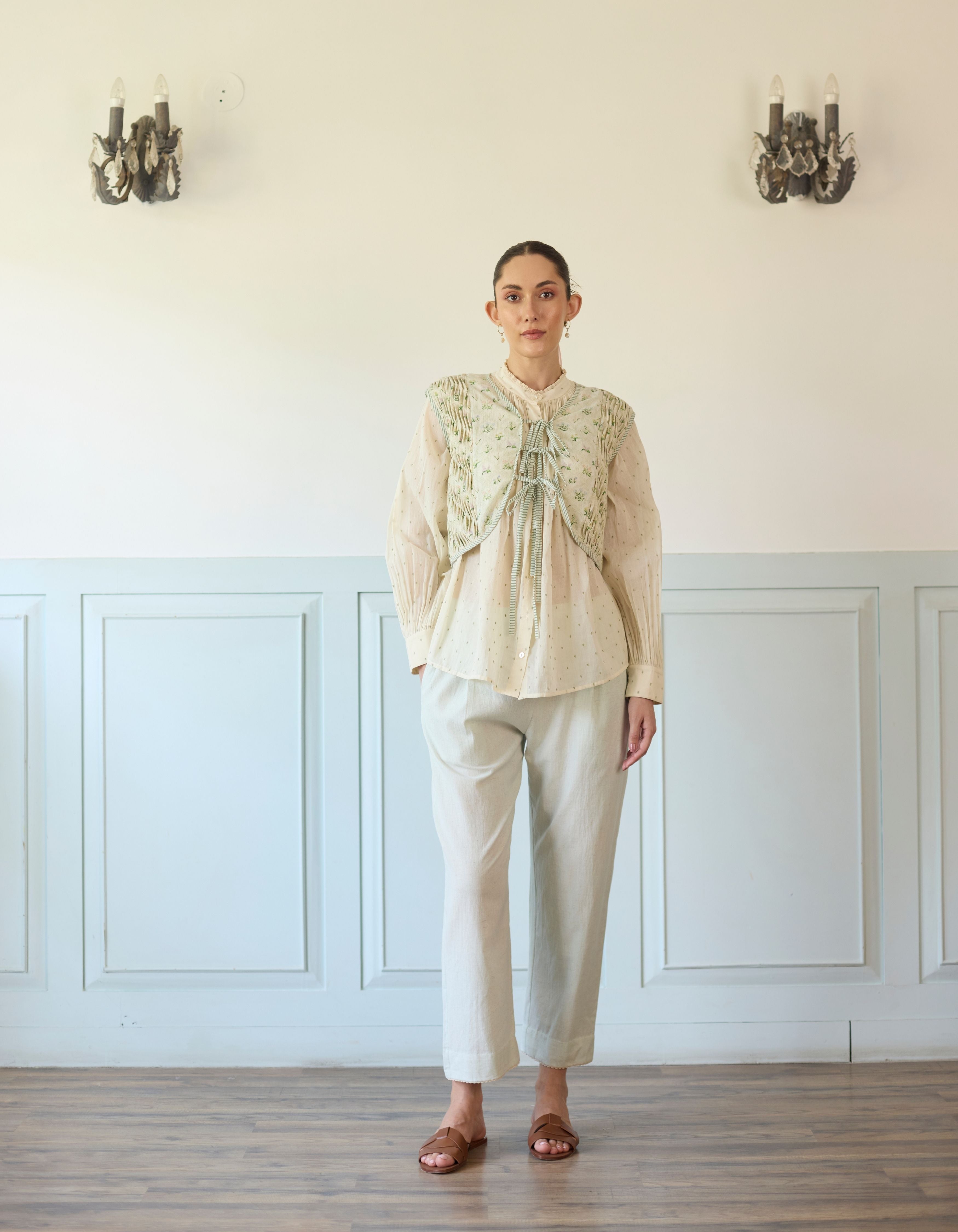 Mint Green Smocked Gilet With Gathered Shirt Amelia Co-Ord Set