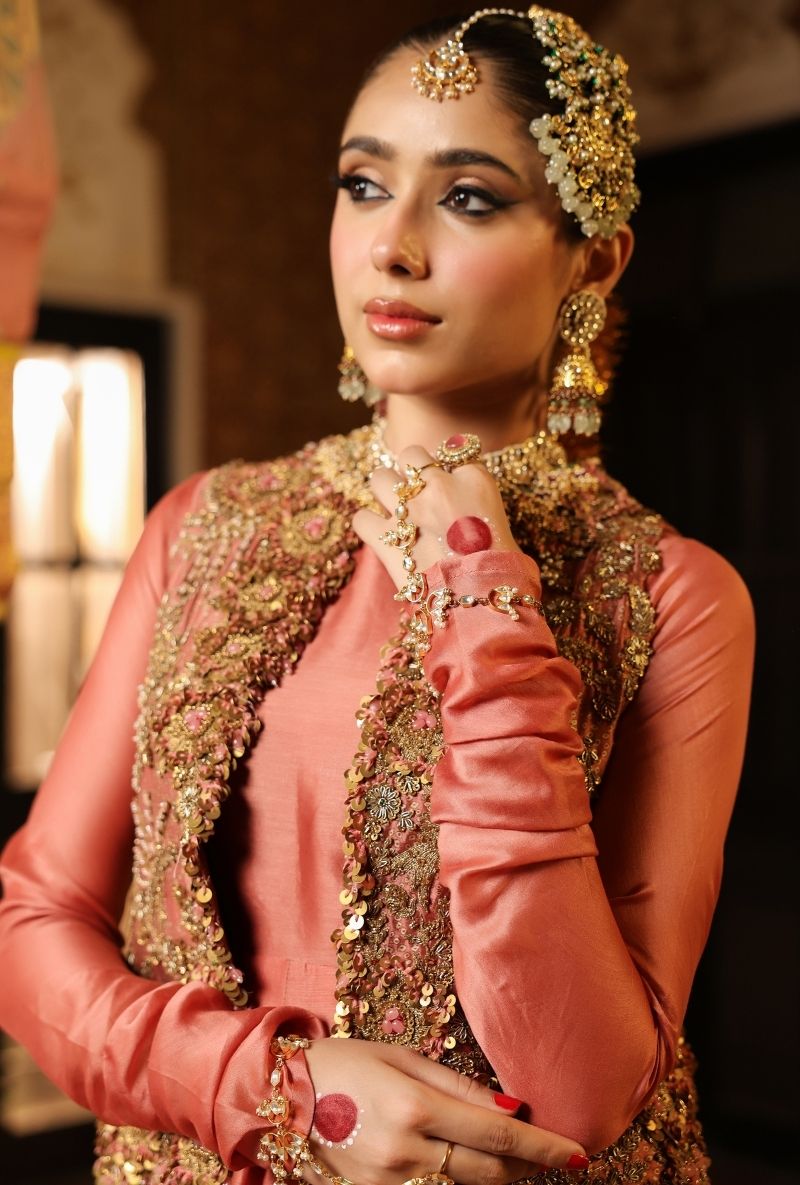 Rose Pink Jacket Mehfil Anarkali Set