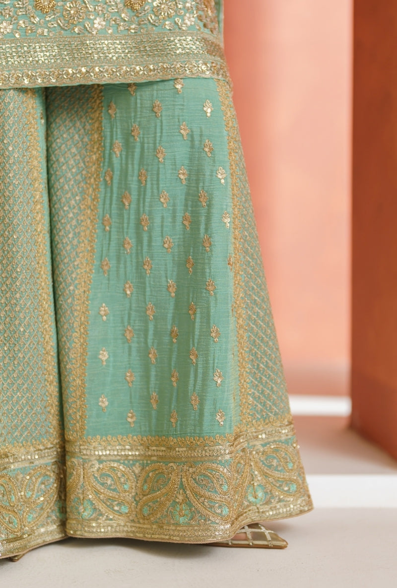Light Blue Sequin &amp; Beadwork Vira Sharara Set
