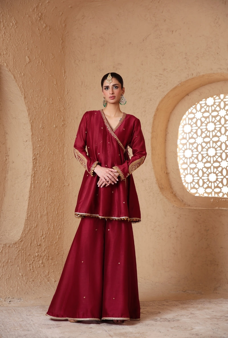 Maroon Angrakha Nihira Sharara Set