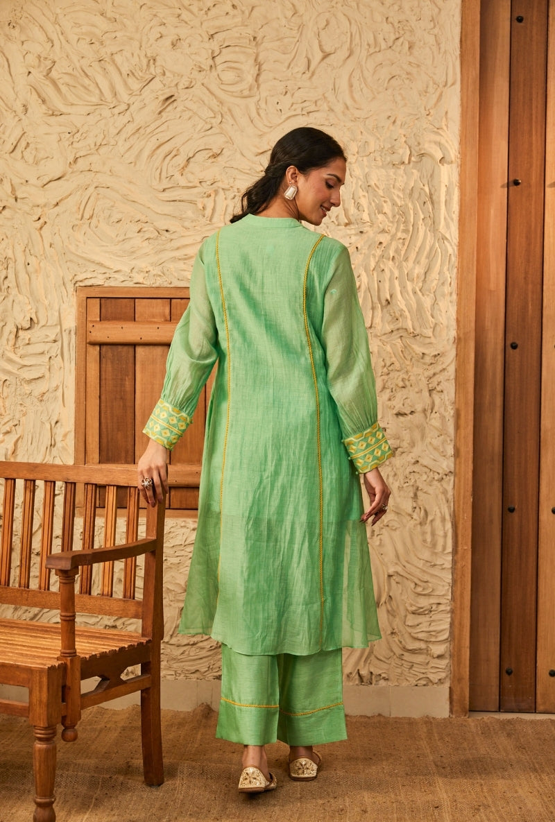 Aqua Resham Yoke High Low Aadhya Co-Ord Set