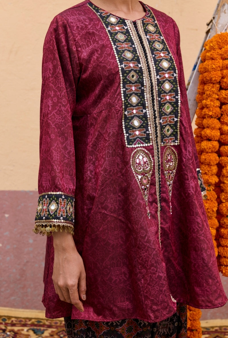 Maroon Printed Jacket Oorja Salwar Set