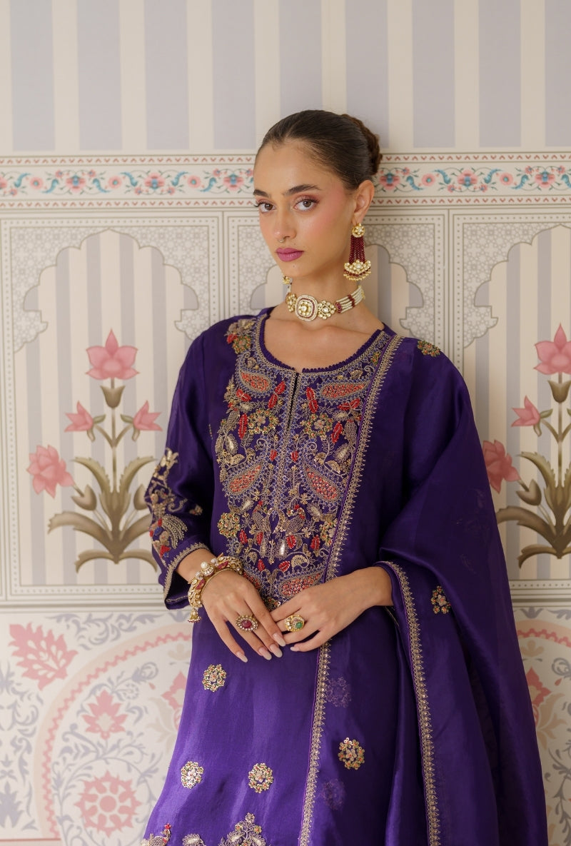 Navy Blue Dabka and Sequin Hand Embroidery Mallika Farshi Set