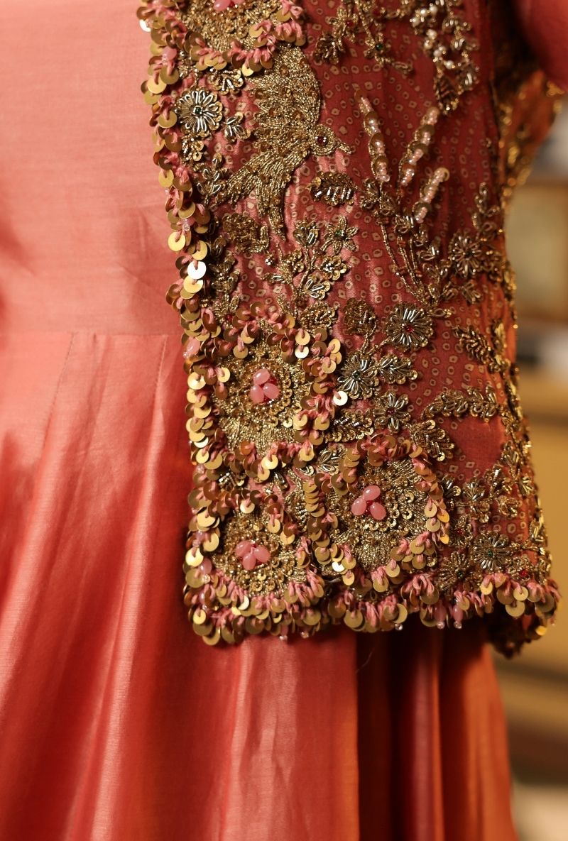 Rose Pink Jacket Mehfil Anarkali Set