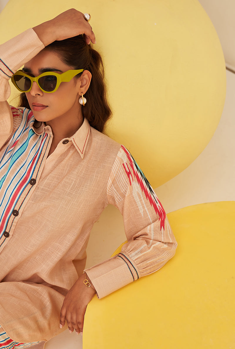 Beige Multi Stripe Long Shirt Bella Co-ord Set
