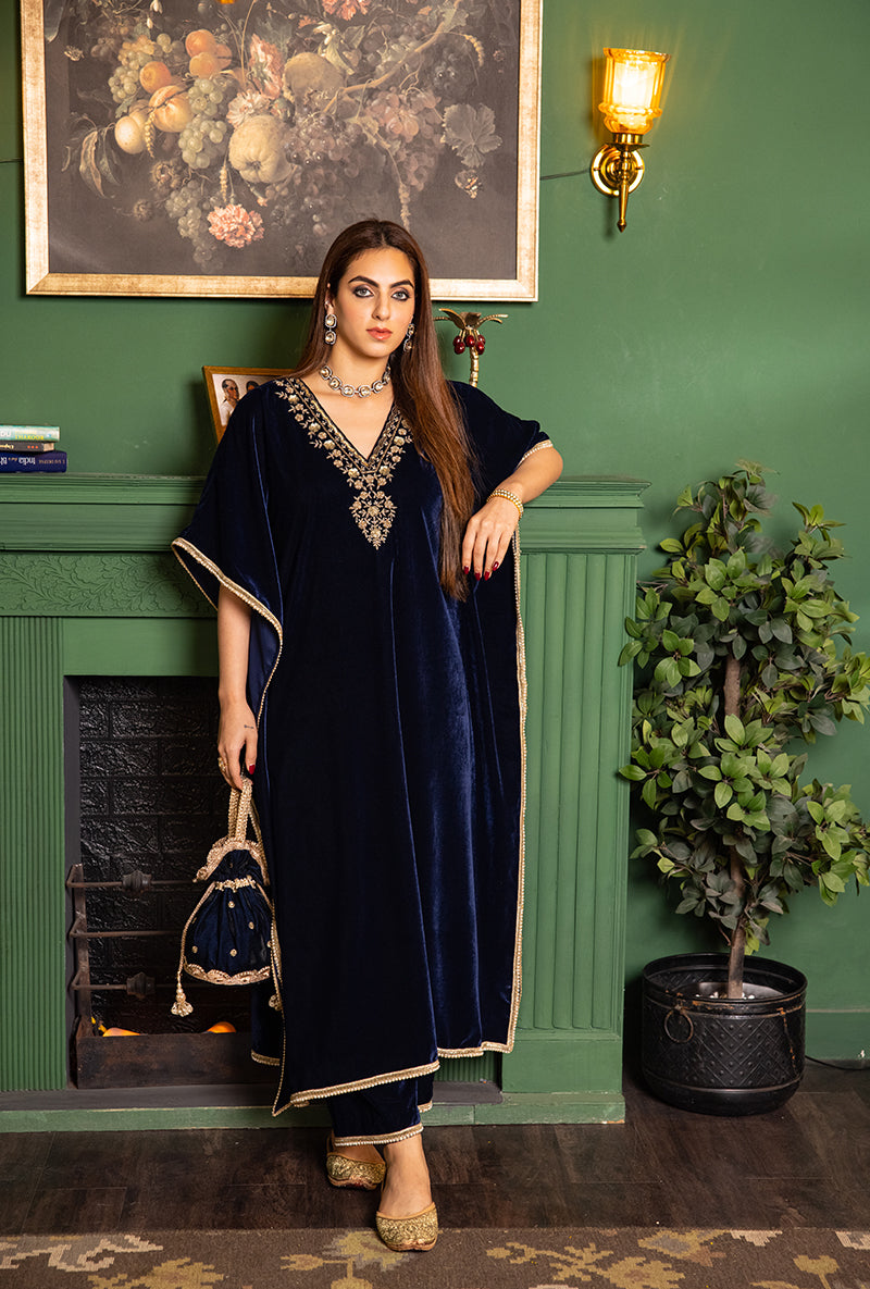 Blue Velvet Dastaan Kaftaan Set