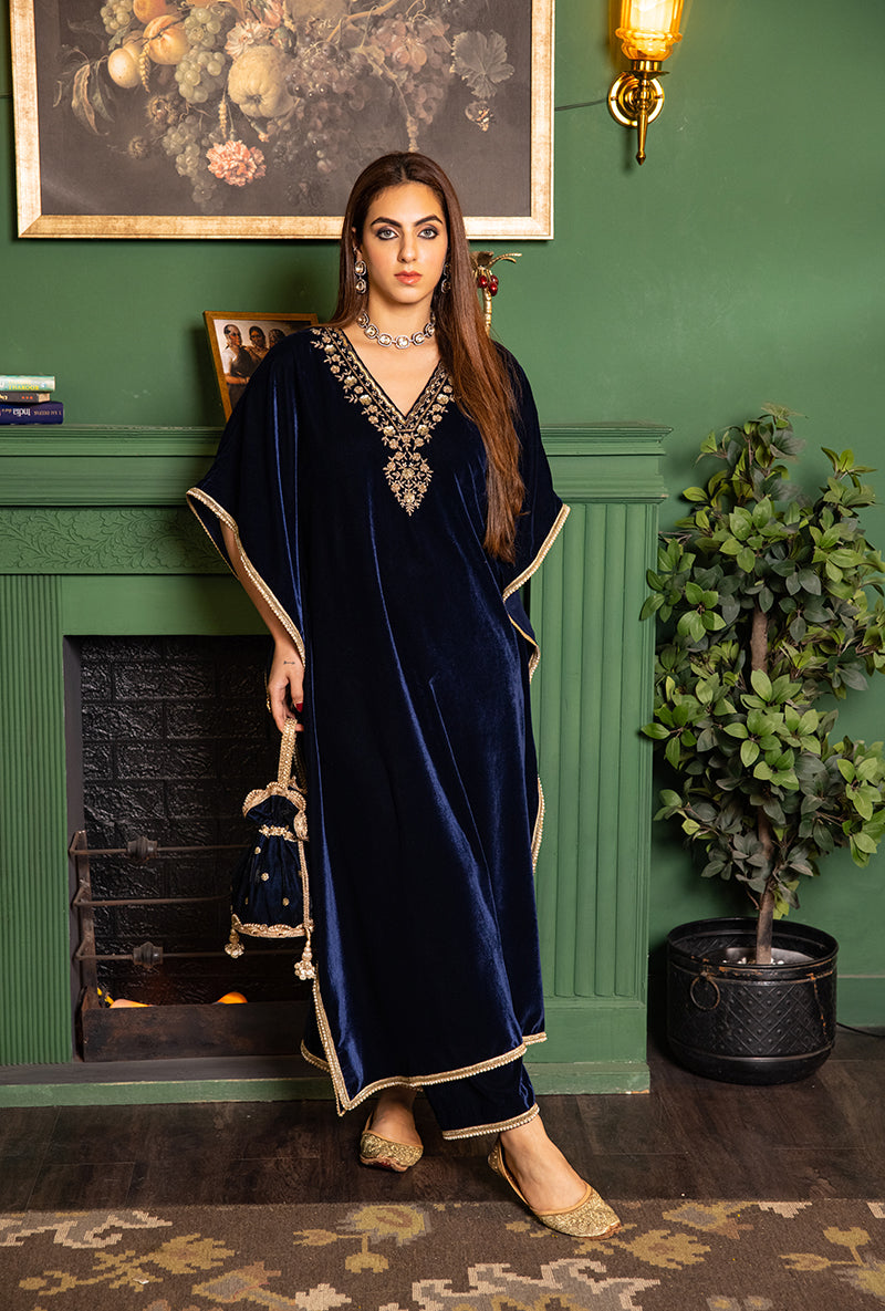 Blue Velvet Dastaan Kaftaan Set