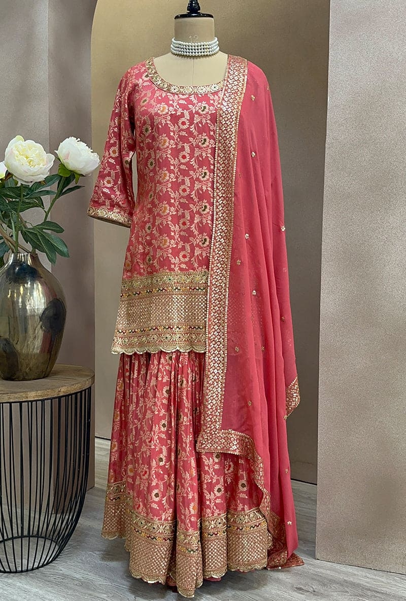 Coral Multi Banarsi Hoor Gharara Set