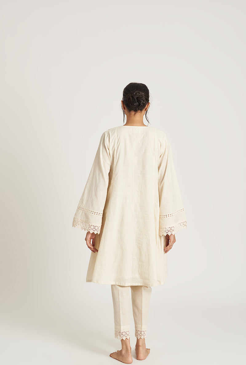 Natural Beige Pakistani-Inspired Flared Rinaaz Laila Kurta Set