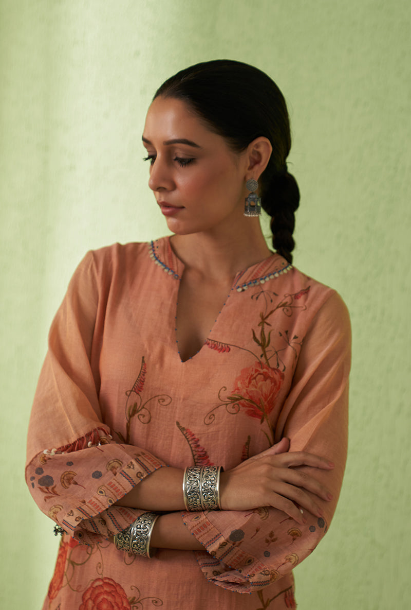 Peach High Low Tara Kurta Set