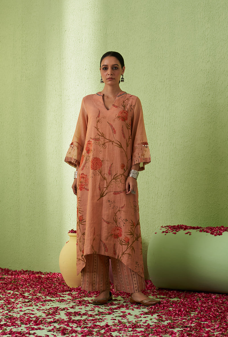 Peach High Low Tara Kurta Set