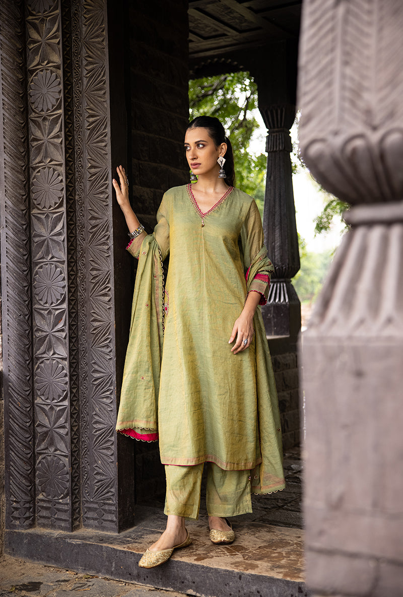 Pista Green Side Marodi Pocket Surmayi Kurta Set