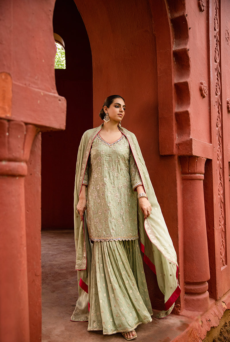 Pista Green Swaroski And Zari Hoor 3.0 Gharara Set