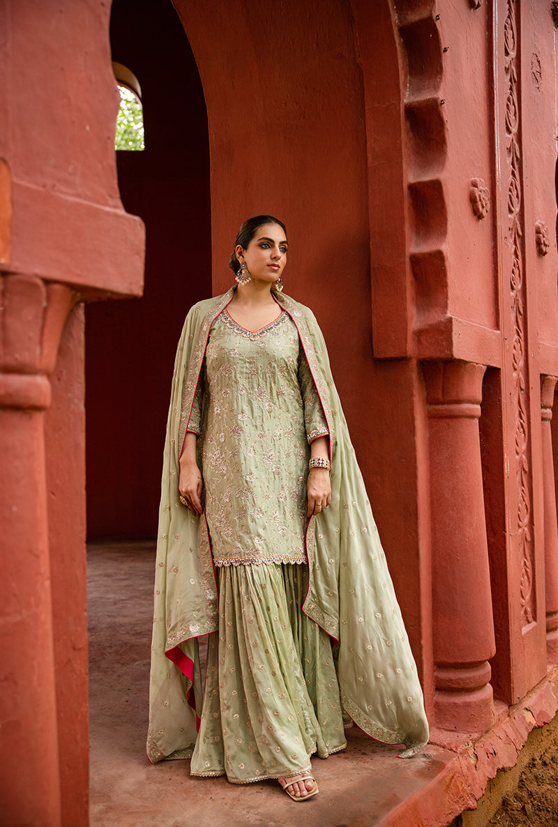 Pista Green Swaroski And Zari Hoor 3.0 Gharara Set