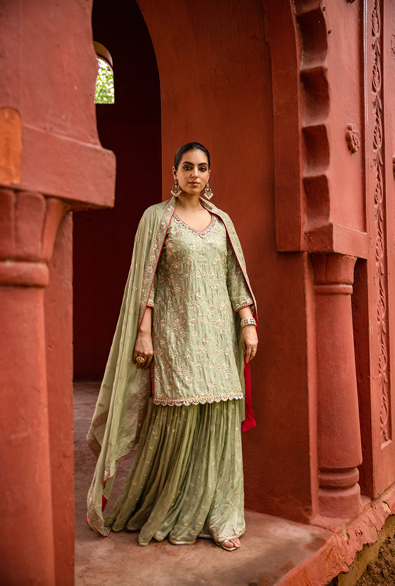 Pista Green Swaroski And Zari Hoor 3.0 Gharara Set