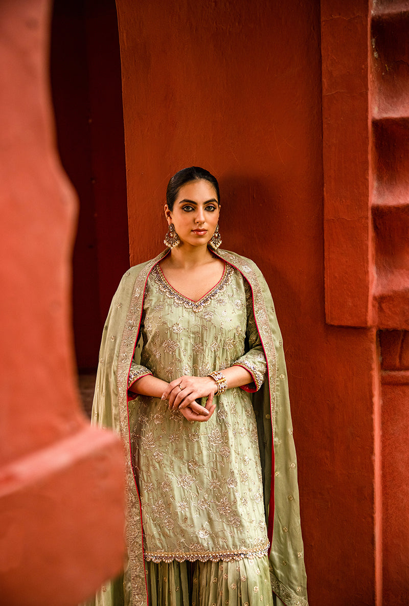 Pista Green Swaroski And Zari Hoor 3.0 Gharara Set