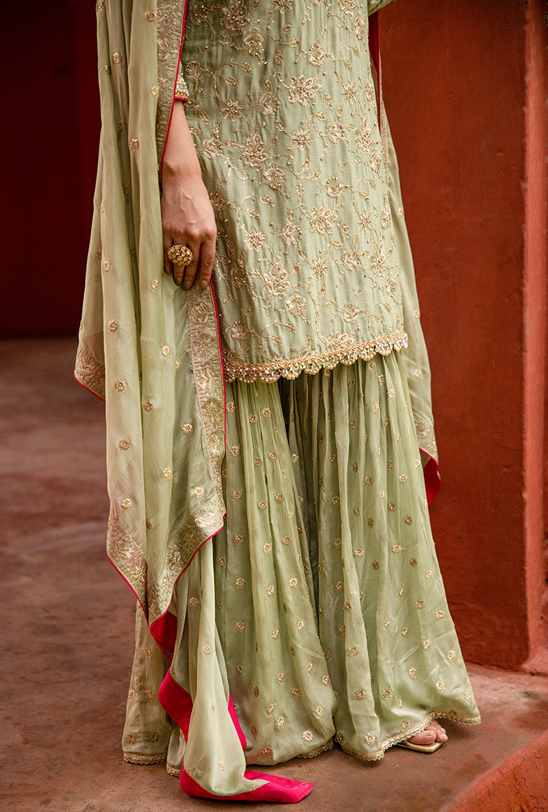 Pista Green Swaroski And Zari Hoor 3.0 Gharara Set