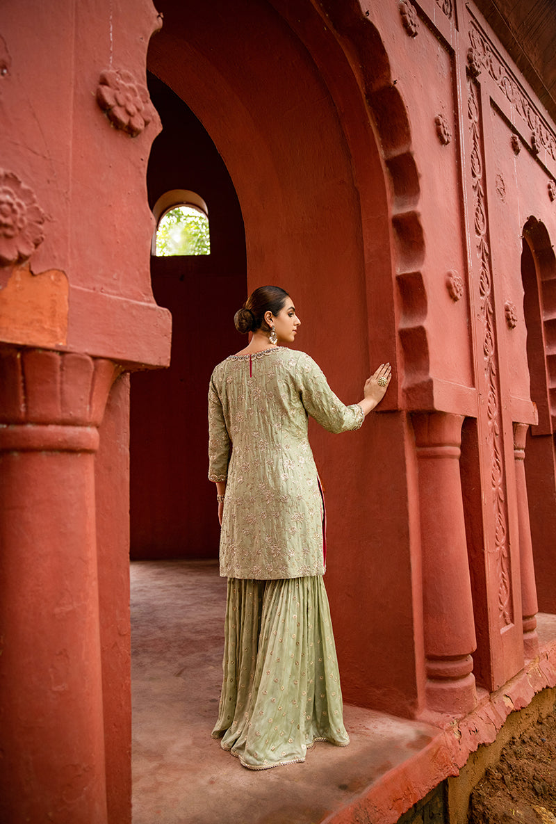 Pista Green Swaroski And Zari Hoor 3.0 Gharara Set