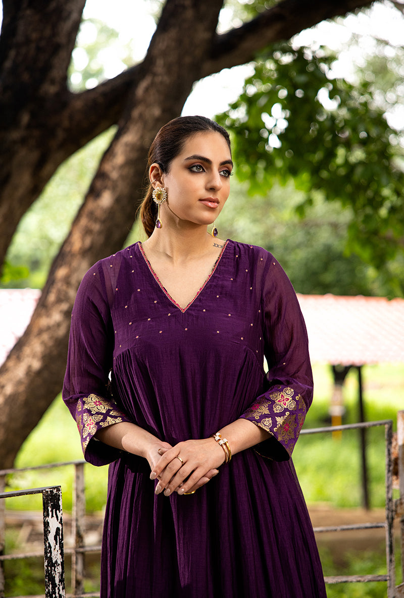 Purple French Knot Work Dor Kurta Set