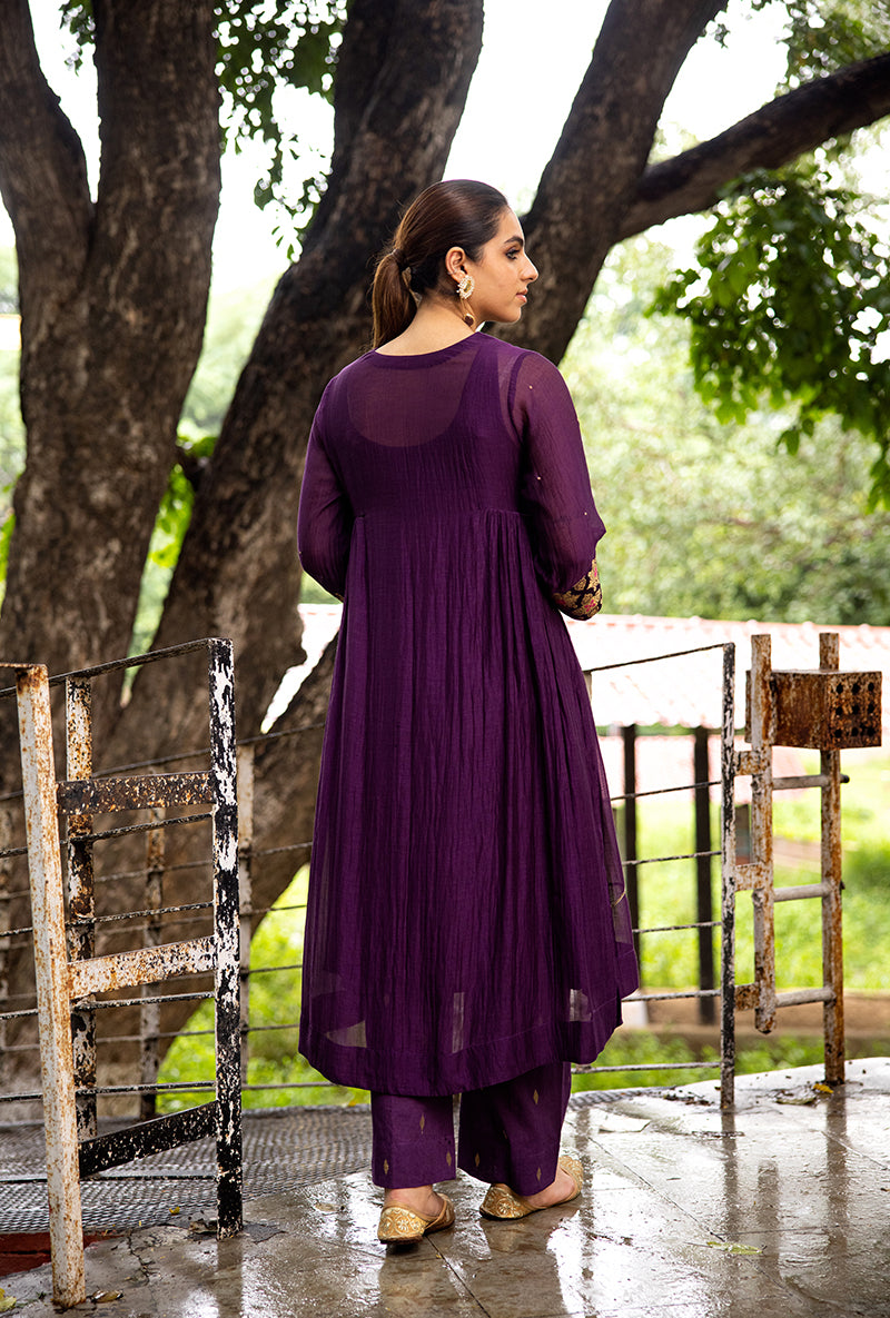 Purple French Knot Work Dor Kurta Set