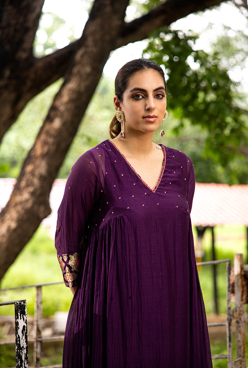 Purple French Knot Work Dor Kurta Set