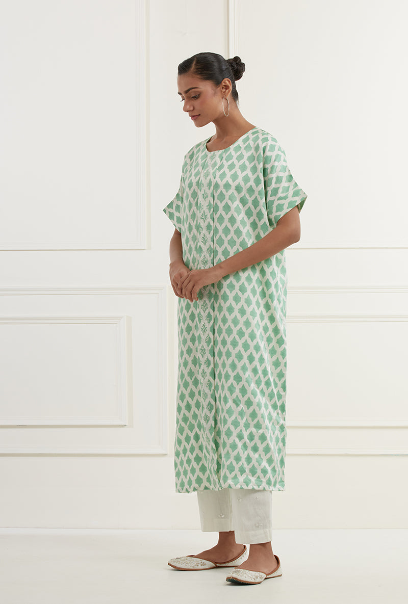 Sea Green Block Printed Sehar Kaftan