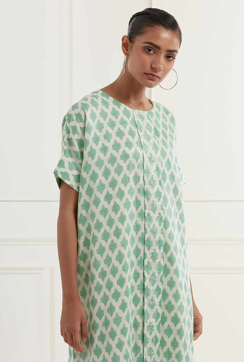 Sea Green Block Printed Sehar Kaftan