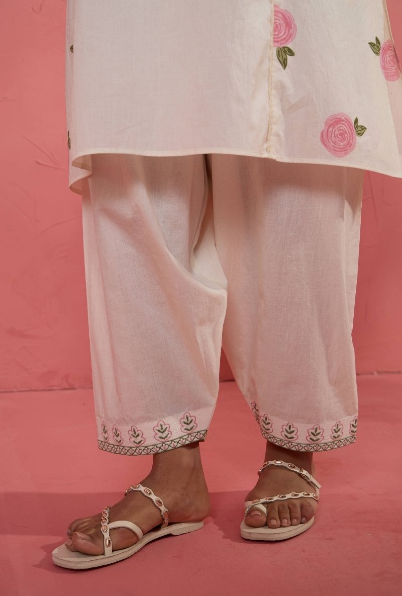 Off White Rose Motifs Bulbul Farshi Set