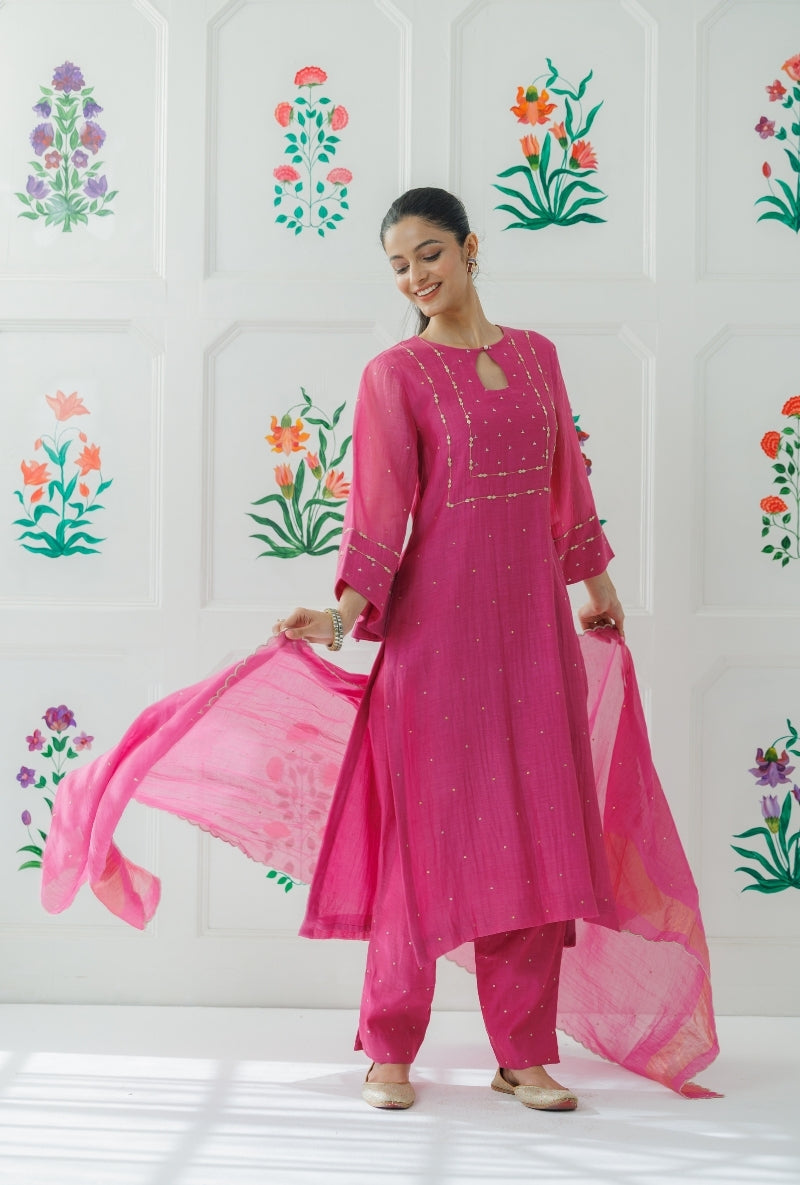 Mauve Pitta Work Yoke Baani Kurta Set