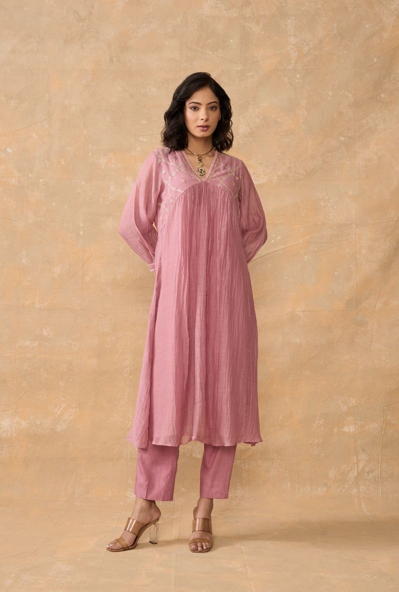 Dusty Pink Empire Line Ruhi 2.0 Kurta Set