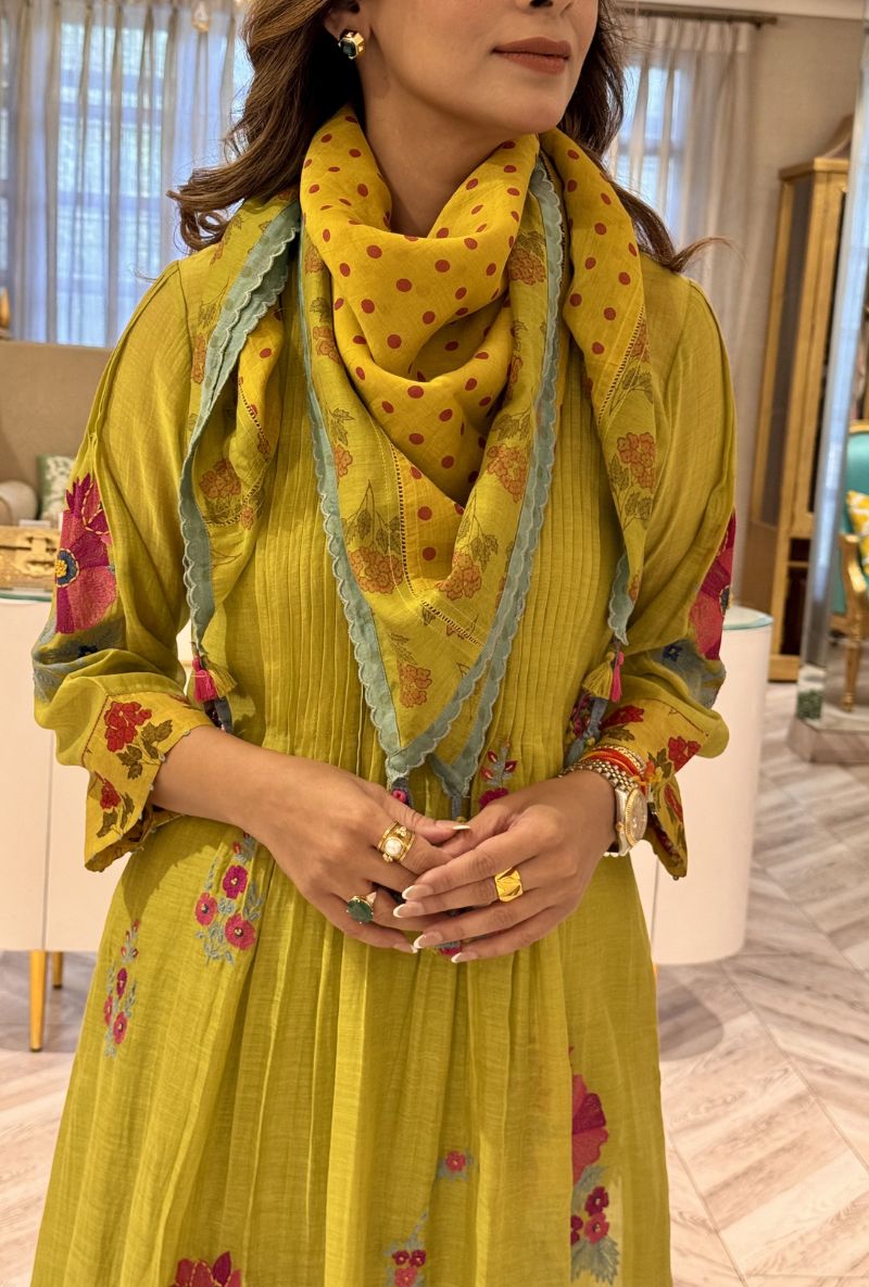 Meghna Nayyar in Mint Green Pintuck Yoke Hand Block Print Kurta Set